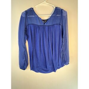 Lucky Brand Tunic Top Women's Blue M Boho Peasant Lace Henley 3/4 Sleeve Vintage